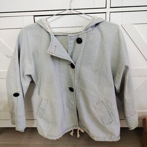 Light Blue Hooded Jacket with Black Buttons